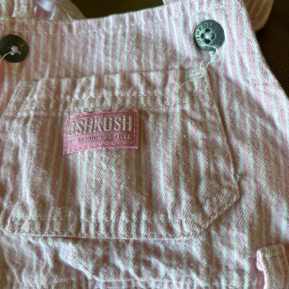 Vintage Oshkosh overalls style pinstripes pink white‎ dress. Size 4